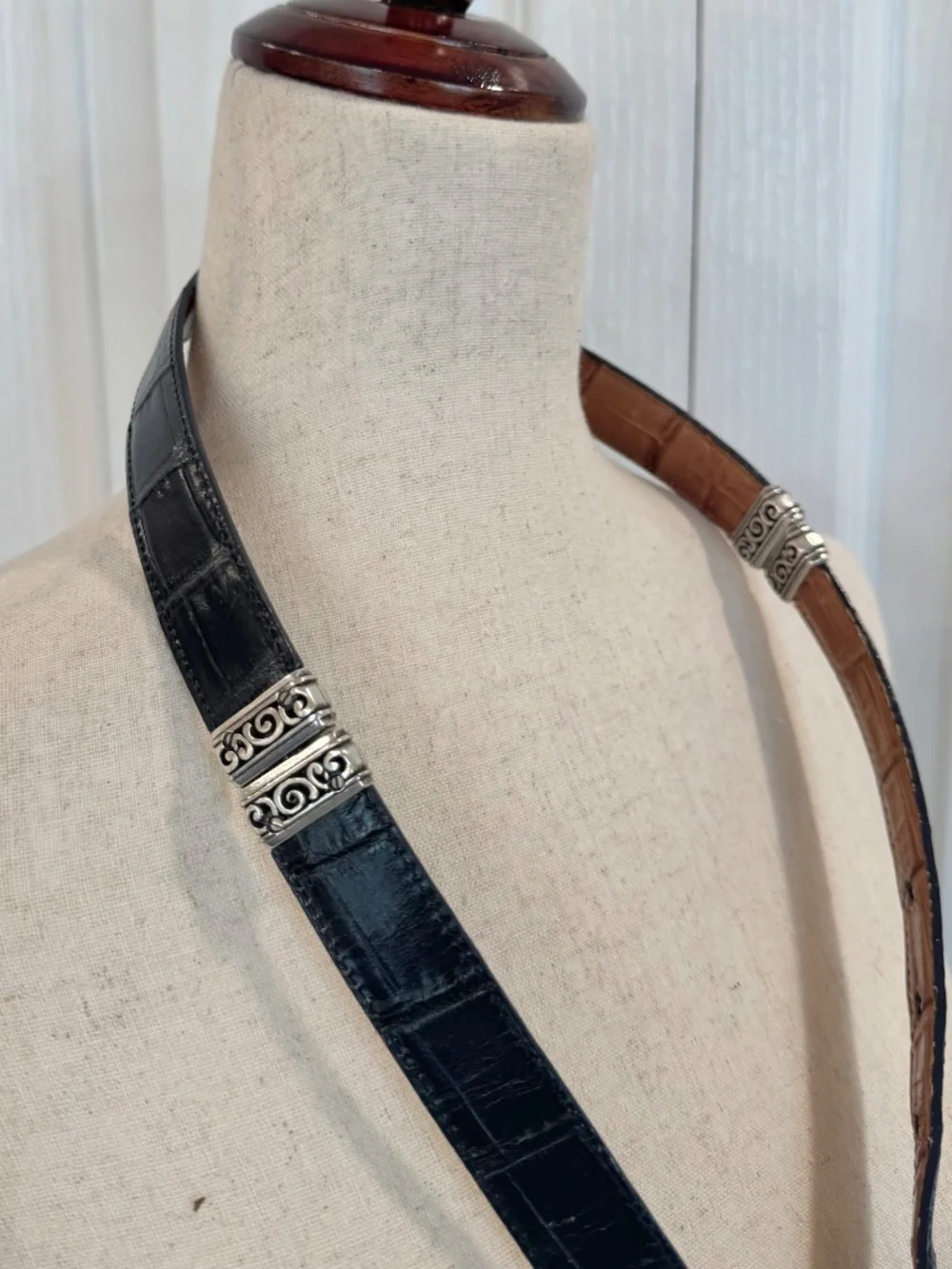 Vintage Woman's Size S Brighton Reversible Belt Cognac & Black Leather Mock Croc